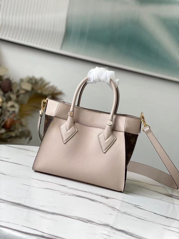 on my size pm 25cm greige calfskin brown monogram canvas