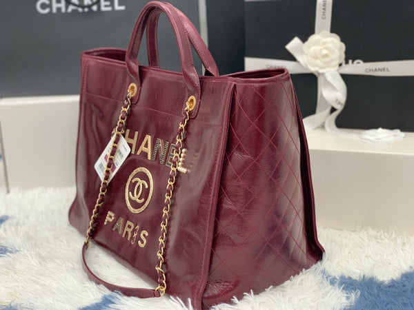 cc shopping bag 40cm burgundy calfskin gold hardware
