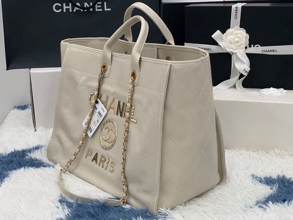 cc shopping bag 40cm cream calfskin gold hardware