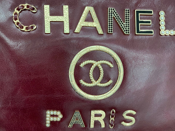 cc shopping bag 40cm burgundy calfskin gold hardware