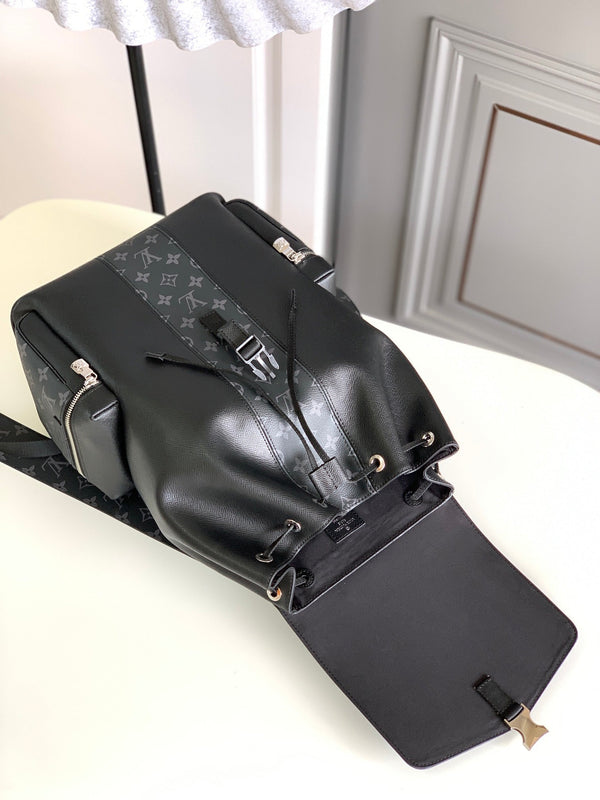 ZAINO 45 IN PELLE DI VITELLO NERA E TELA MONOGRAM ECLIPSE GUN METAL