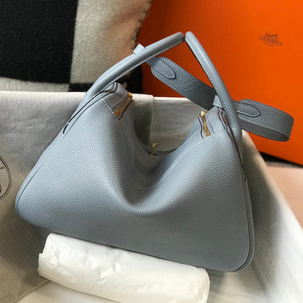 BORSA HM LINDY 30 IN PELLE DI VITELLO BLU NEPAL CON FERRAMENTA ORO