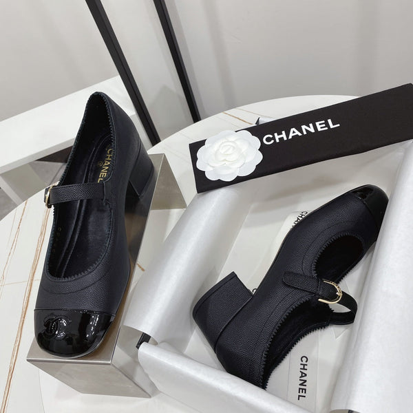 CC MARY JANE BLOCK HEEL BLACK SHEEPSKIN
