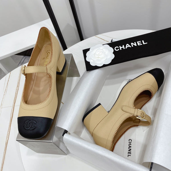 CC MARY JANE BLOCK HEEL BEIGE CREAM SHEEPSKIN