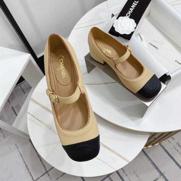 CC MARY JANE BLOCK HEEL BEIGE CREAM SHEEPSKIN
