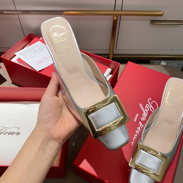 Viv Mules Silver Patent Leather 307799