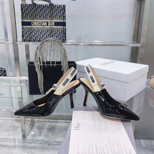 cd slingback pumps 95 black patent calfskin