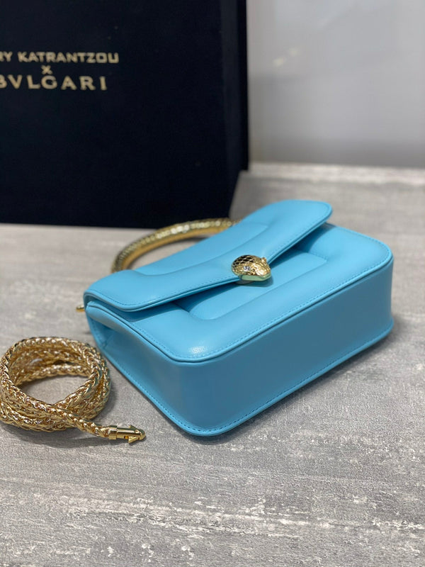 BVL Serpenti Mary Katrantzou Top Handle 19cm Sky Blue Lambskin GHW 188688