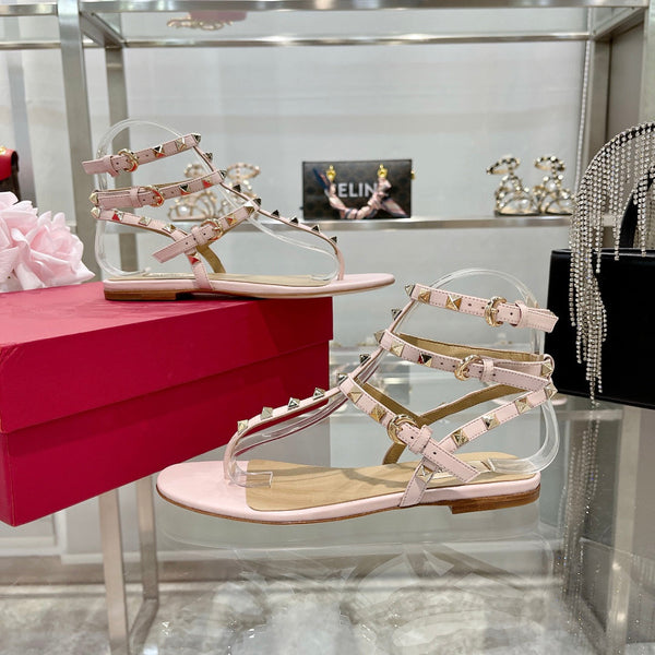 SANDALO INFRADITO ROCKSTUD CON CINTURINI IN PELLE DI VITELLO ROSA CIPRIA