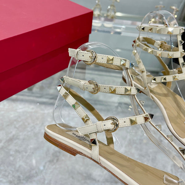 SANDALO INFRADITO ROCKSTUD CON CINTURINI IN PELLE DI VITELLO BIANCA