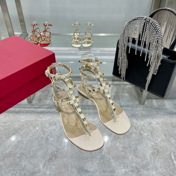 SANDALO INFRADITO ROCKSTUD CON CINTURINI IN PELLE DI VITELLO BIANCA