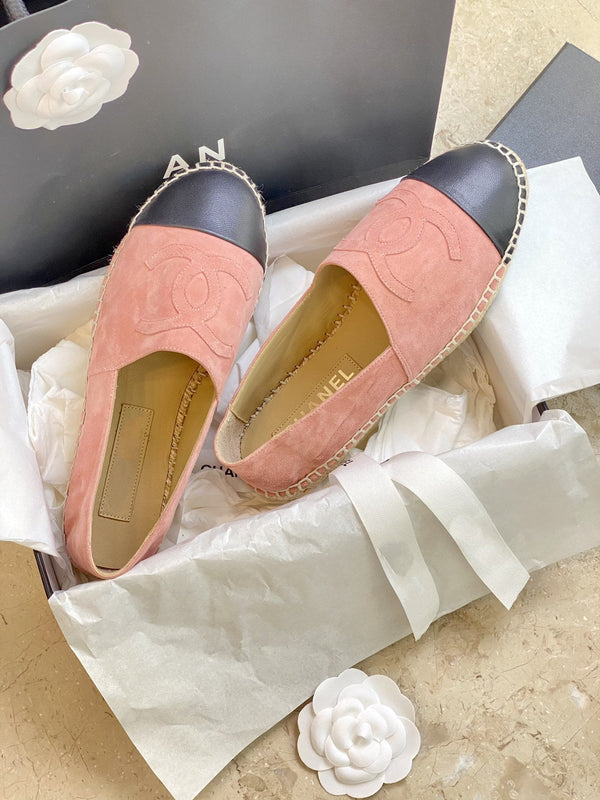 espadrilles pink suede black lambskin
