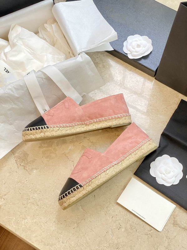espadrilles pink suede black lambskin