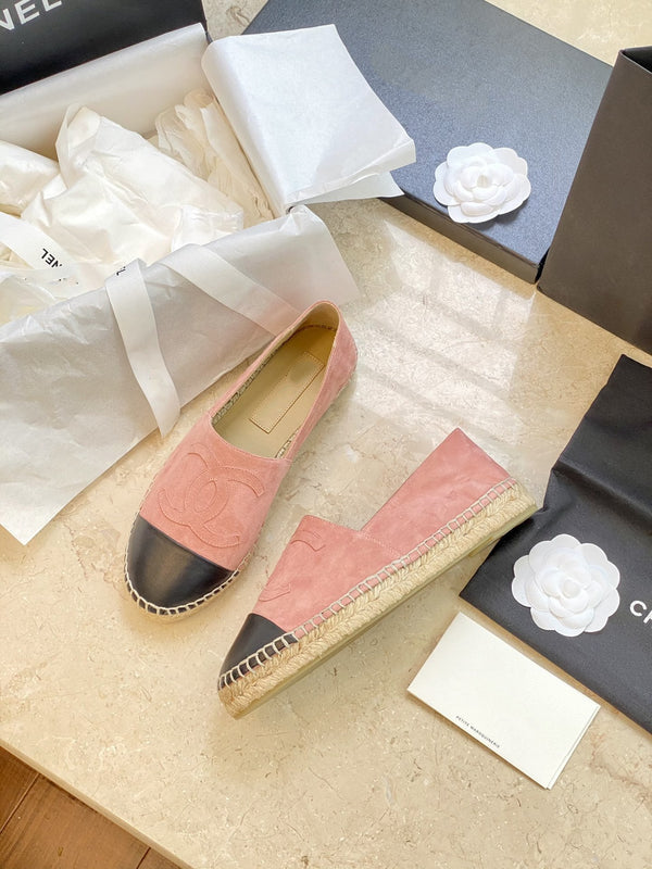 espadrilles pink suede black lambskin