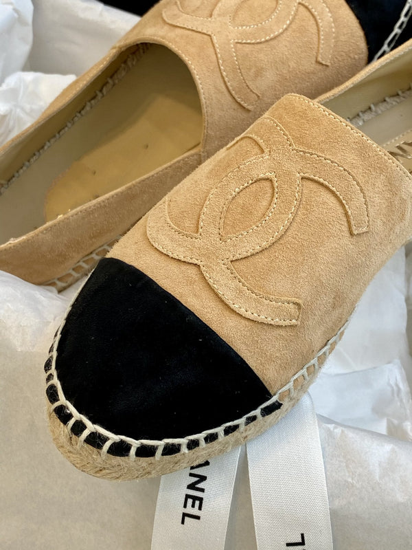espadrilles beige suede black velvet