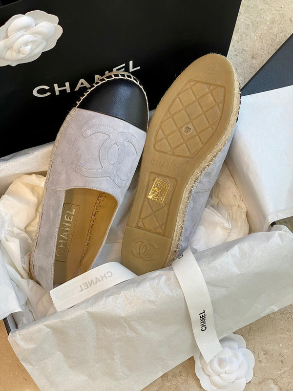 espadrilles grey suede black lambskin