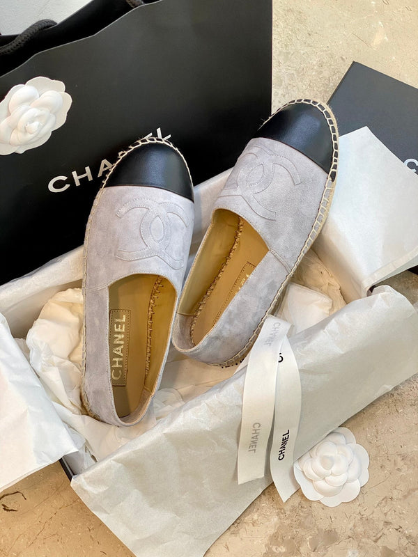 espadrilles grey suede black lambskin