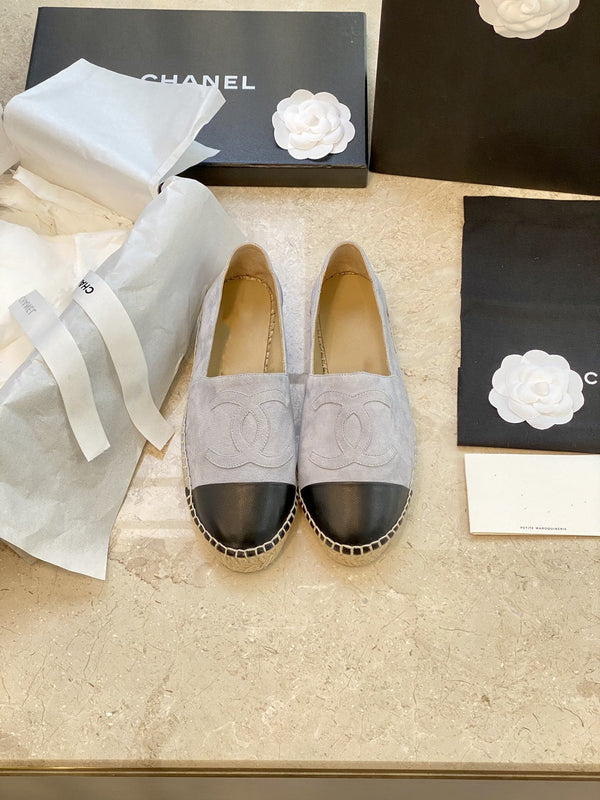 espadrilles grey suede black lambskin