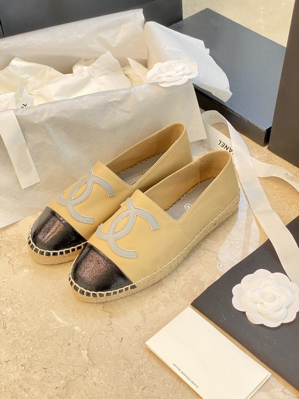 espadrillas beige nere in pelle di agnello