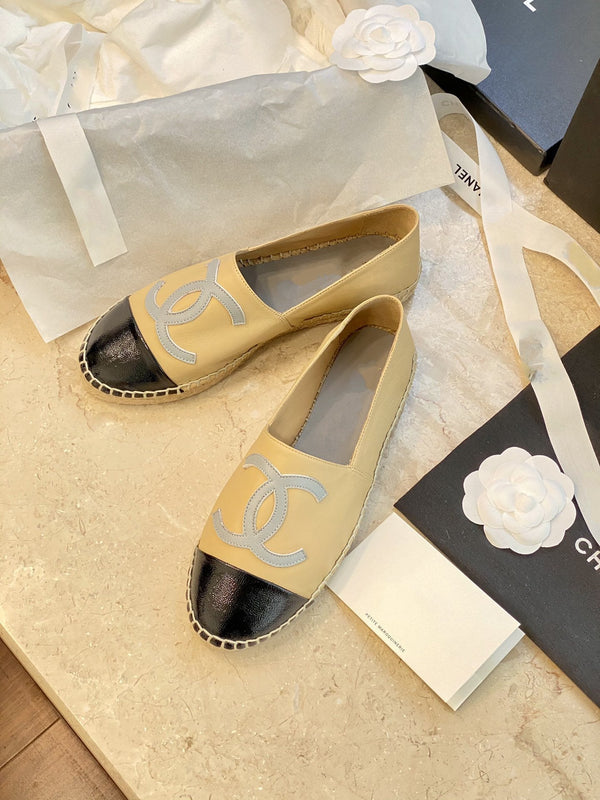 espadrillas beige nere in pelle di agnello