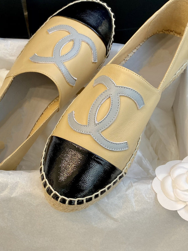 espadrillas beige nere in pelle di agnello