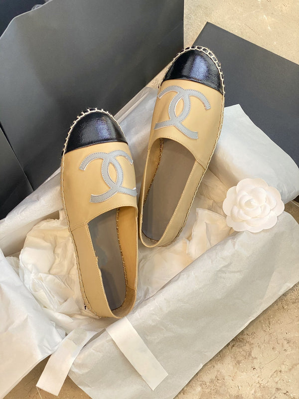 espadrillas beige nere in pelle di agnello