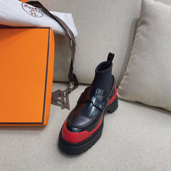 HM Short Boot Black Red Cowhide 348003