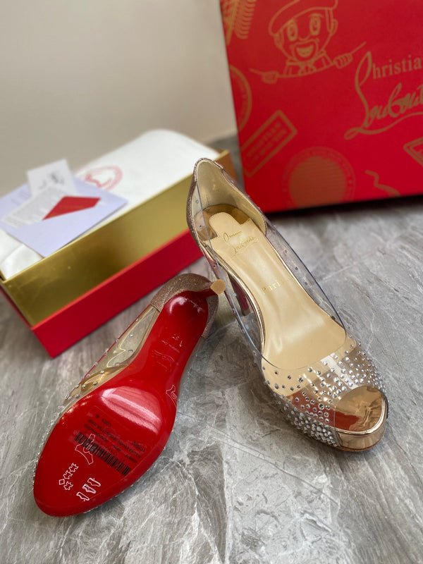 CL Very Strass Peep Toe Pumps 120mm PVC and Glitter Gold