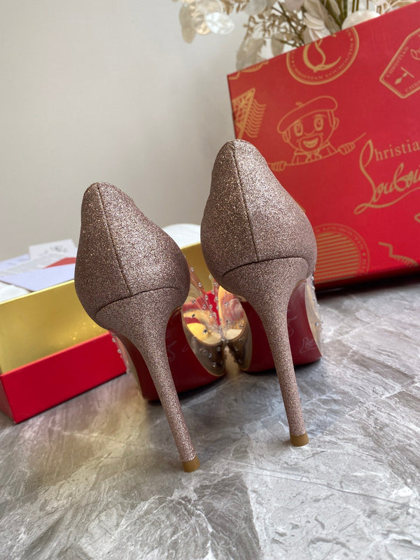 CL Very Strass Peep Toe Pumps 120mm PVC and Glitter Gold