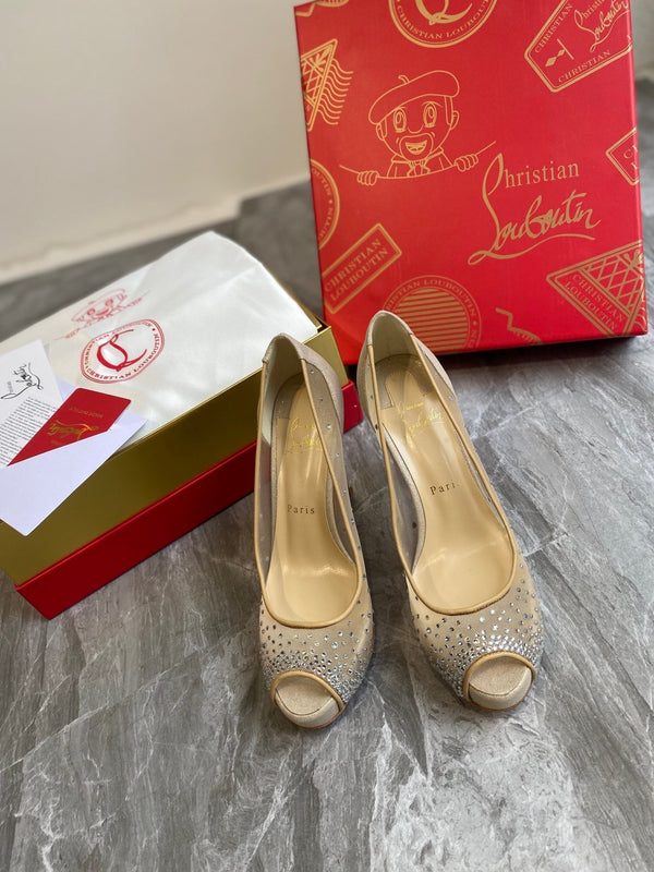 CL Very Strass Peep Toe Pumps 120mm Mesh and Leather Gold