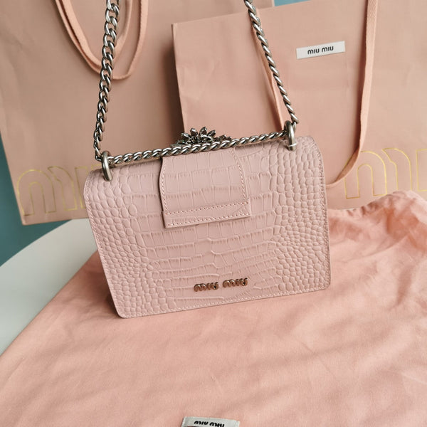 BORSA A MANO LADY 20 IN PELLE DI VITELLO ROSA CHIARO FANTASIA COCCODRILLO
