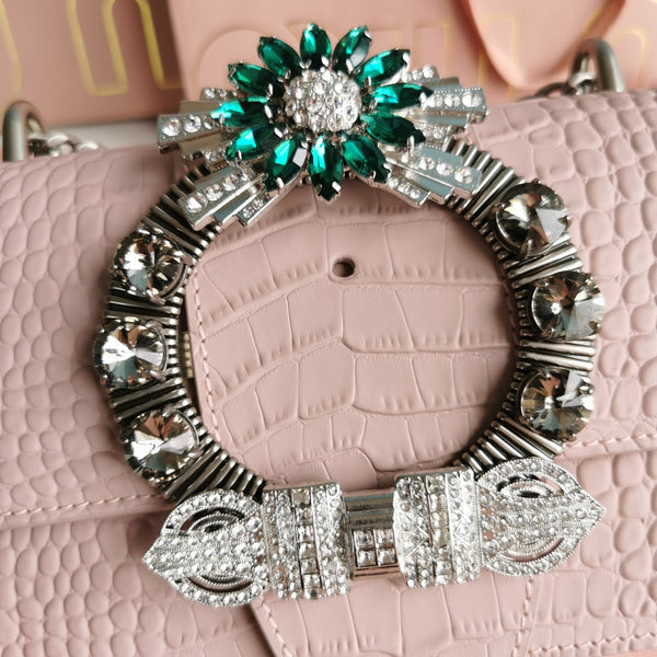 BORSA A MANO LADY 20 IN PELLE DI VITELLO ROSA CHIARO FANTASIA COCCODRILLO