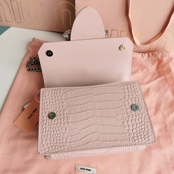 BORSA A MANO LADY 20 IN PELLE DI VITELLO ROSA CHIARO FANTASIA COCCODRILLO