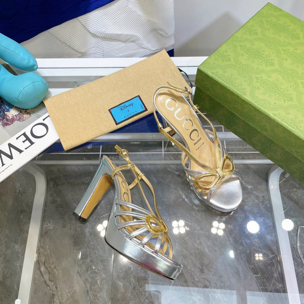 GG HIGH HEEL SANDAL METALLIC GOLD AND SILVER LAMBSKIN