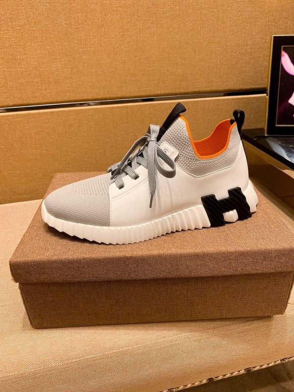 HM Men's Depart Slip-on Sneaker White Grey Knit Cowhide 263685