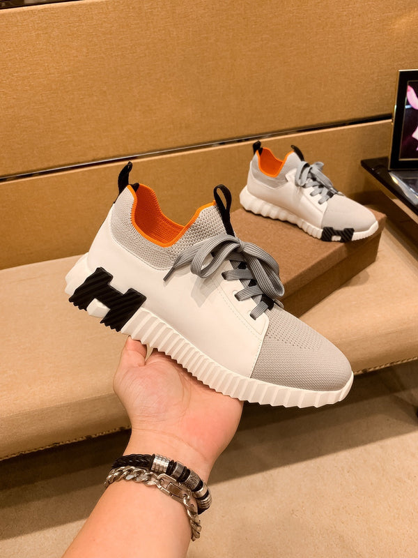 HM Men's Depart Slip-on Sneaker White Grey Knit Cowhide 263685