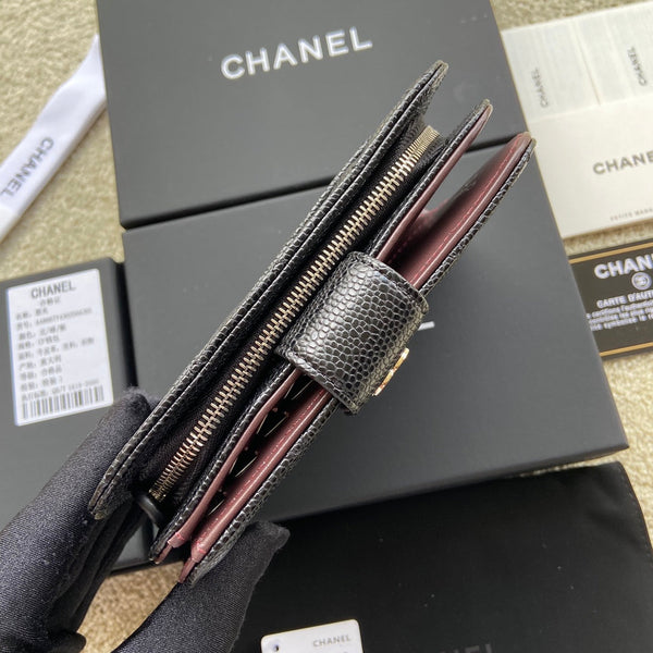 CC A48667 Zip Pocket Wallet Black Caviar Sliver Steel 229760