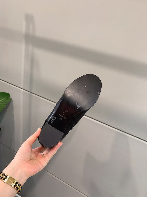 Stivaletti con tacco a blocco CC 60mm in pelle di pecora verniciata nera 464554