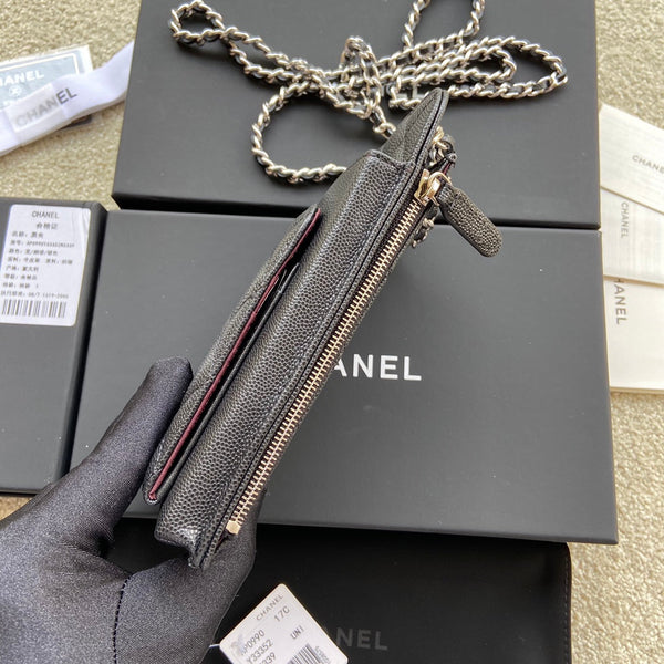 CC Compact Double Pouch Black Caviar Sliver Steel 229639