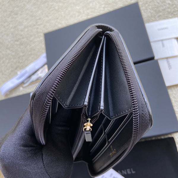 CC Gold Buckle Boy Zipper Coin Wallet Black Sheepskin 229737