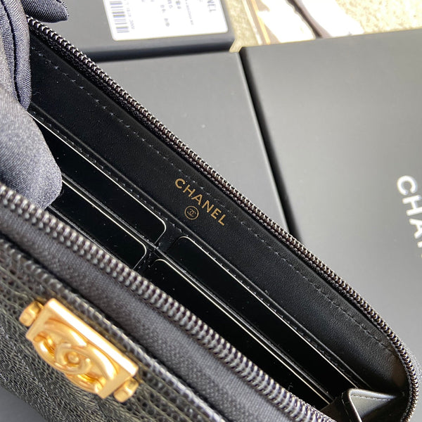 CC Gold Buckle Boy Zipper Coin Wallet Black Caviar 229739