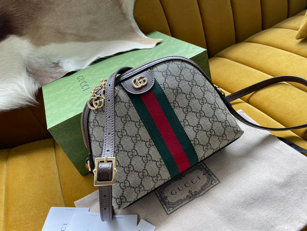 BORSA A TRACOLLA OPHIDIA GG MEDIUM 23 IN TELA SUPREMA BEIGE ED EBANO