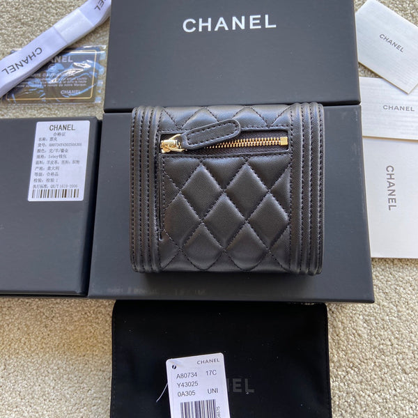 CC Boy Small Flap Wallet Black Sheepskin GHW 156518