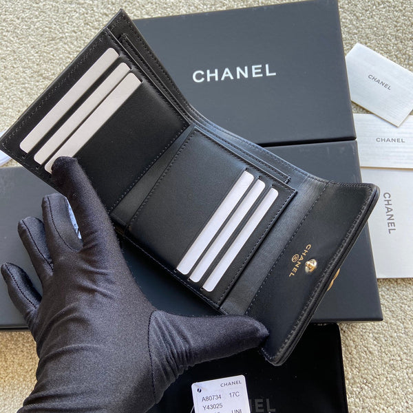 CC Boy Small Flap Wallet Black Sheepskin GHW 156518