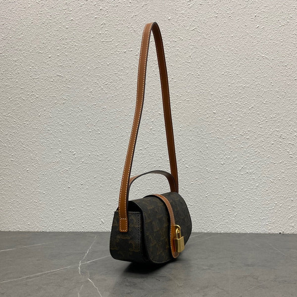 Celine Tabou Clutch on Strap Triomphe Black Brown Canvas & Calfskin
