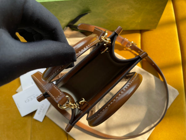 MINI TOTE 20 BAG IN BEIGE CANVAS AND BROWN CALFSKIN