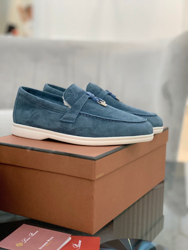 LP 26s Open Walk Loafers 2cm Denim Blue Suede Shearling SHW 110788