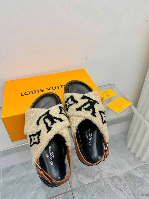 LV Paseo Flat Comfort Sandal Beige Black Fleece
