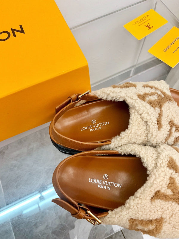 LV Paseo Flat Comfort Sandal Beige Brown Fleece