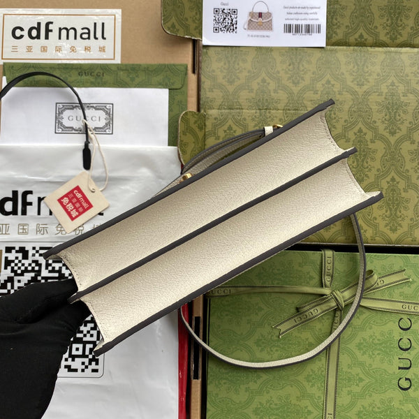 Gucci Ophidia 25cm Bag Ebony White Canvas Leather 239794